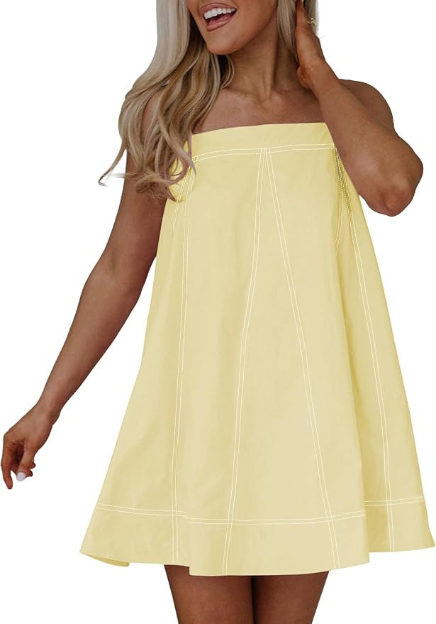 Womens Contrast Stitch Mini Dresses Adjustable Spaghetti Strap Cami Dress Casual Vacation Sundres... | Amazon (US)
