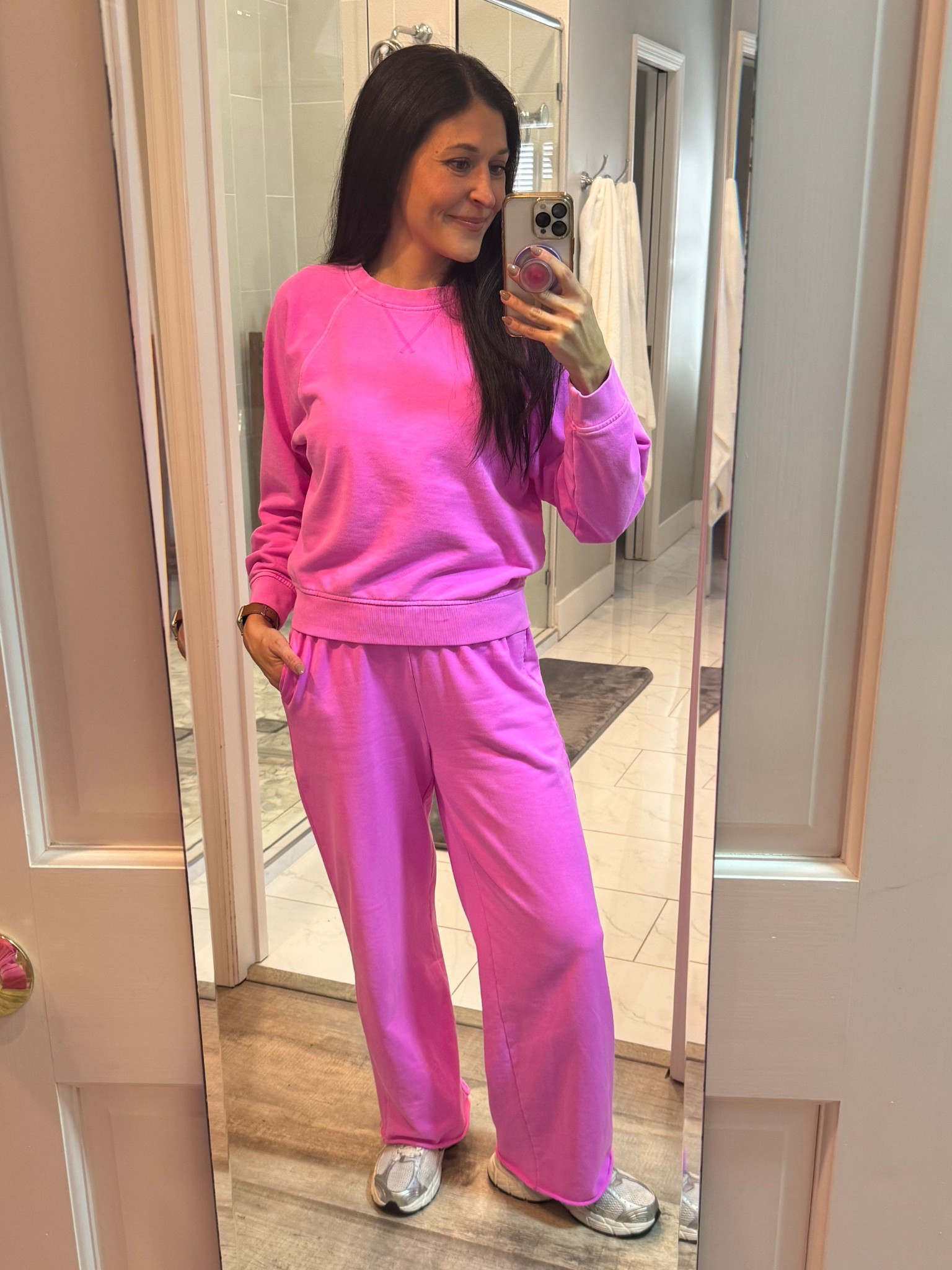 I love this bright color in the colder months! And this is so cozy! Small on bottom, xs on top.

#LTKootd #LTKgrwm #LTKmomlife