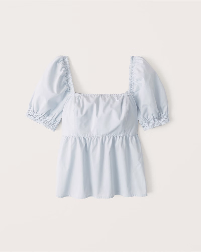 Short-Sleeve Poplin Babydoll Blouse | Abercrombie & Fitch (US)