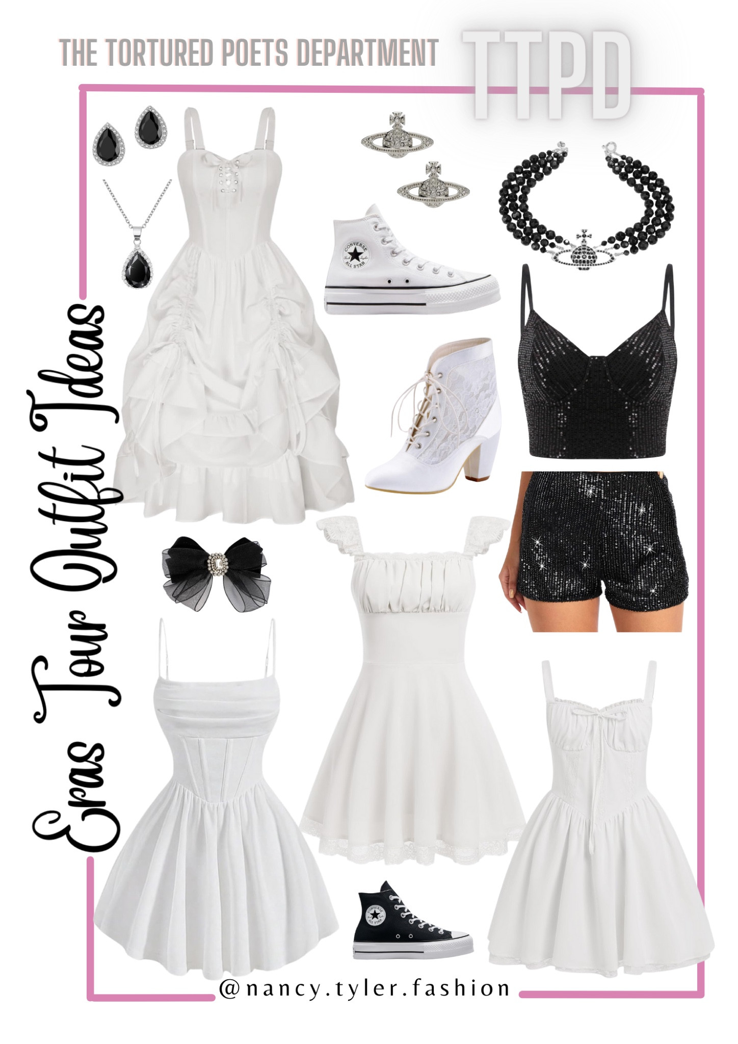 Mostly Amazon The Tortured Poets Department Eras Tour Taylor Swift Outfit Ideas. Eras Tour 2024 outfit ideas!  🤍🪶 #TaylorSwift #ErasTour #TTPDTaylorSwift  #TaylorSwiftTTPD #TheTorturedPoetsDepartment #TheTorturedPoetsDepartmentTaylorSwift Taylor Swift Eras Tour Ideas, Taylor Swift Movie, Taylor Swift outfits, Taylor Swift Eras Tour outfit ideas, Taylor Swift Eras Tour inspo, Taylor Swift inspo, Taylor Swift TTPD, Taylor Swift The Tortured Poets Department, Taylor Swift Eras Tour TTPD outfits, TTPD outfit, The Tortured Poets Department Taylor Swift outfits, white Taylor Swift outfits, black Taylor Swift outfits, white outfits, black accessories, white dresses, white party dresses, Tortured Poets, choker necklaces, corset dresses, women’s black shorts, white Converse shoes

#LTKFindsUnder100 #LTKFindsUnder50 #LTKParties