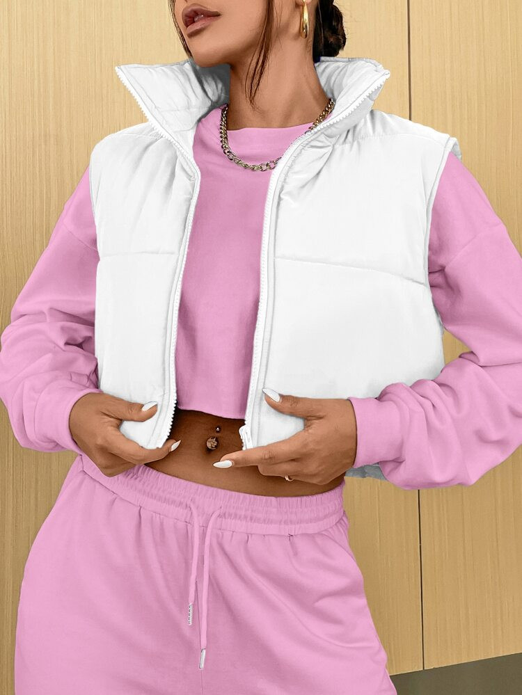 Sleeveless Zip Up Crop Puffer Coat | SHEIN