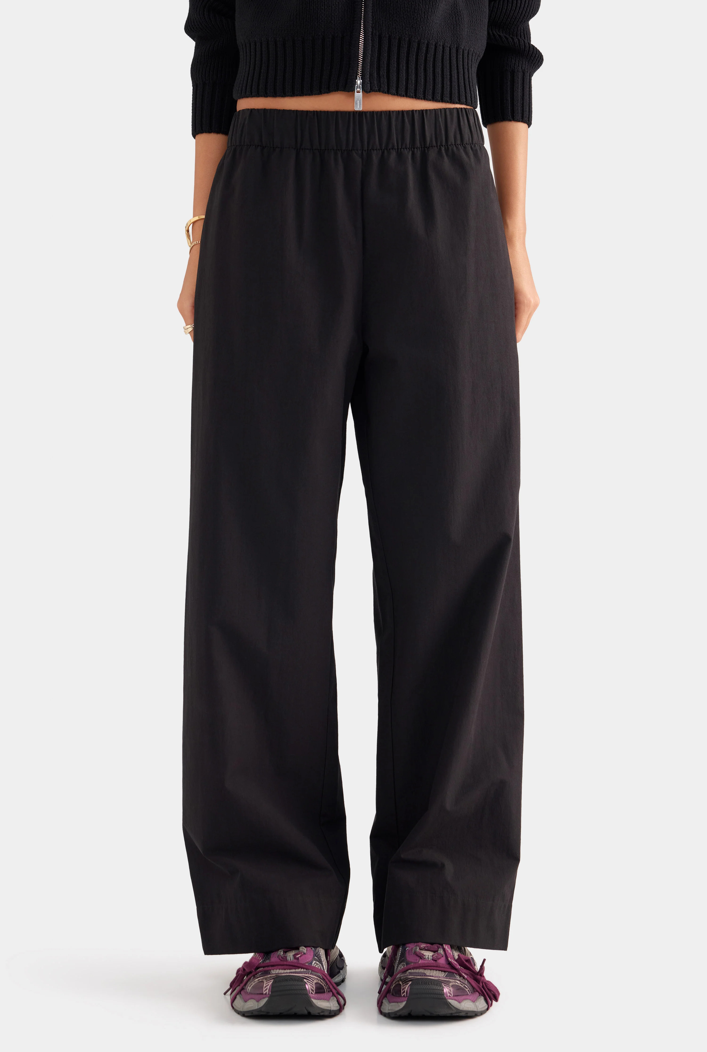 Womens Heavy Cotton Poplin Pant in Black | Venroy | Venroy AU