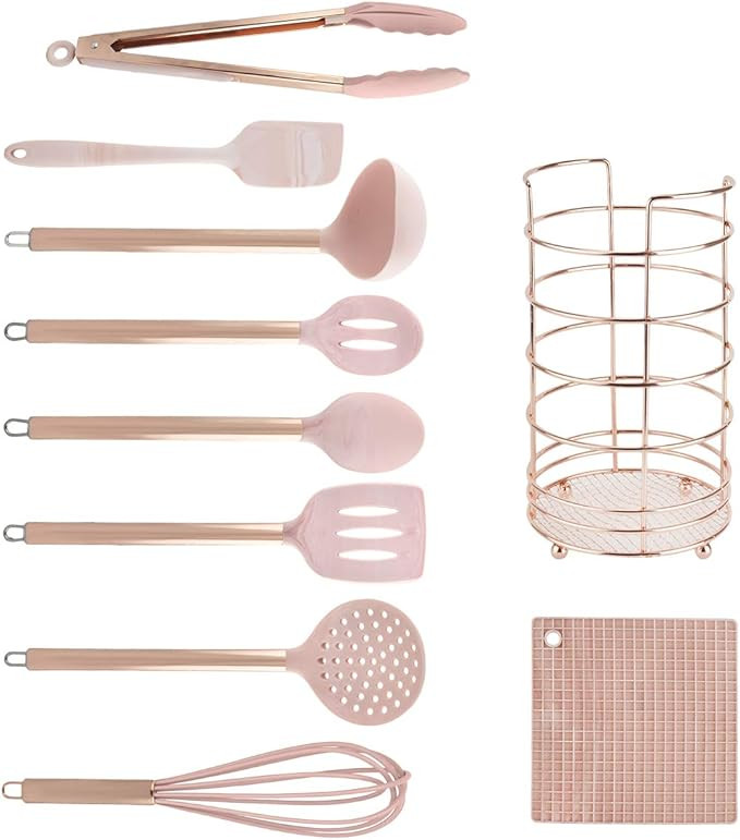 Cook With Color 10 Piece Nylon Cooking Utensil Set with Holder and Trivet, Kitchen Tools and Gadg... | Amazon (US)
