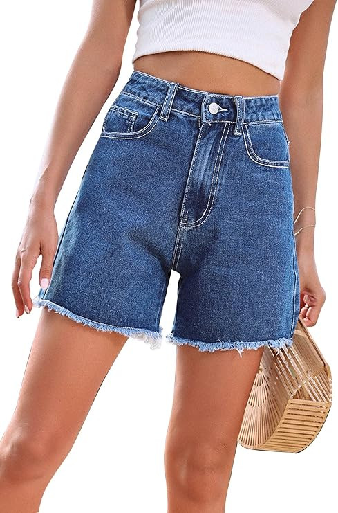 Women's High Waist Denim Shorts Raw Hem Jean Shorts Casual Summer Straight Wide Leg Pants for Wom... | Amazon (US)