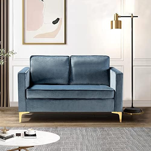 HULALA HOME Modern Velvet Loveseat Sofa with Gold Legs, Comfy Upholstered Small Love Seat Couch with | Amazon (US)