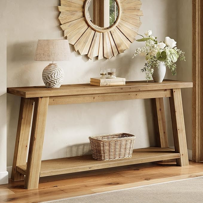 LITTLE TREE 70.9" Solid Wood Console Table for Entryway, 2-Tier Sofa Table Behind Couch, Farmhous... | Amazon (US)
