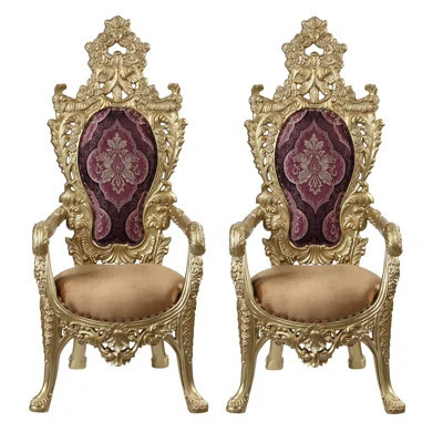 Arm Chair (Set-2), Floral Fabric, Gold Finish, Waterfall Seat | Wayfair North America