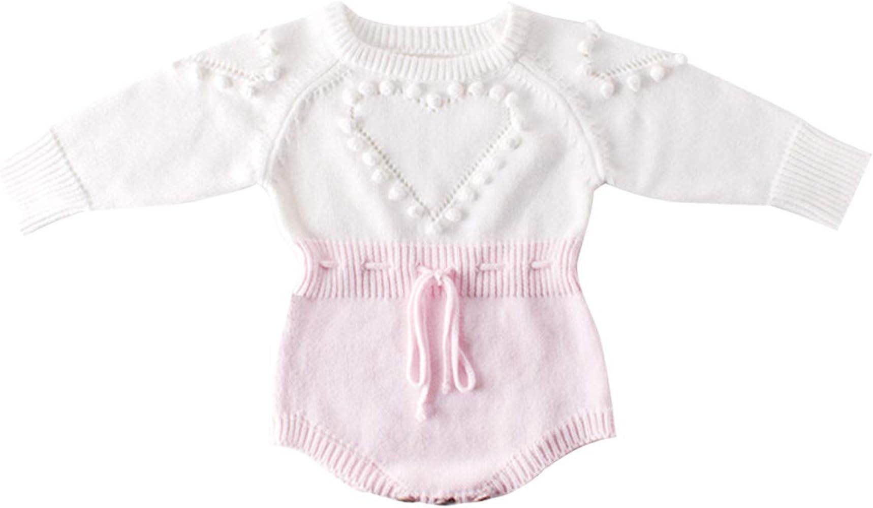 Newborn Baby Girl Sweater Romper Ruffle Sleeve Cotton Knitted Bodysuit Fall Winter Outfit Clothes | Amazon (US)