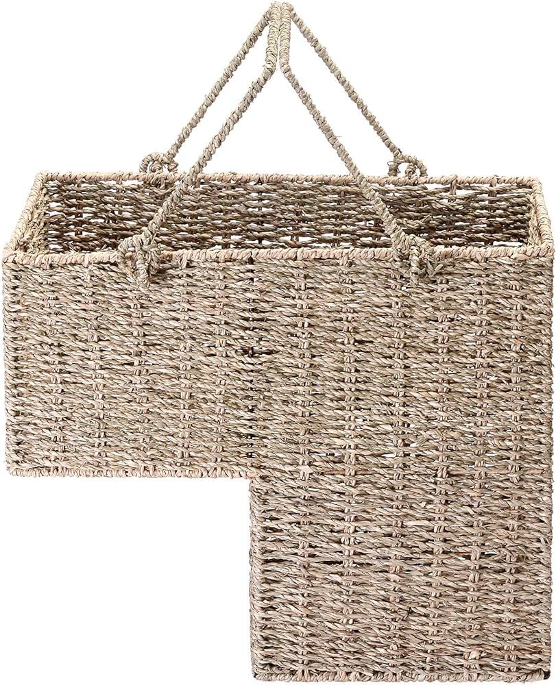 14-Inch Wicker Stair Case Basket with Handles | Handmade Woven Seagrass in Natural Color | Amazon (US)