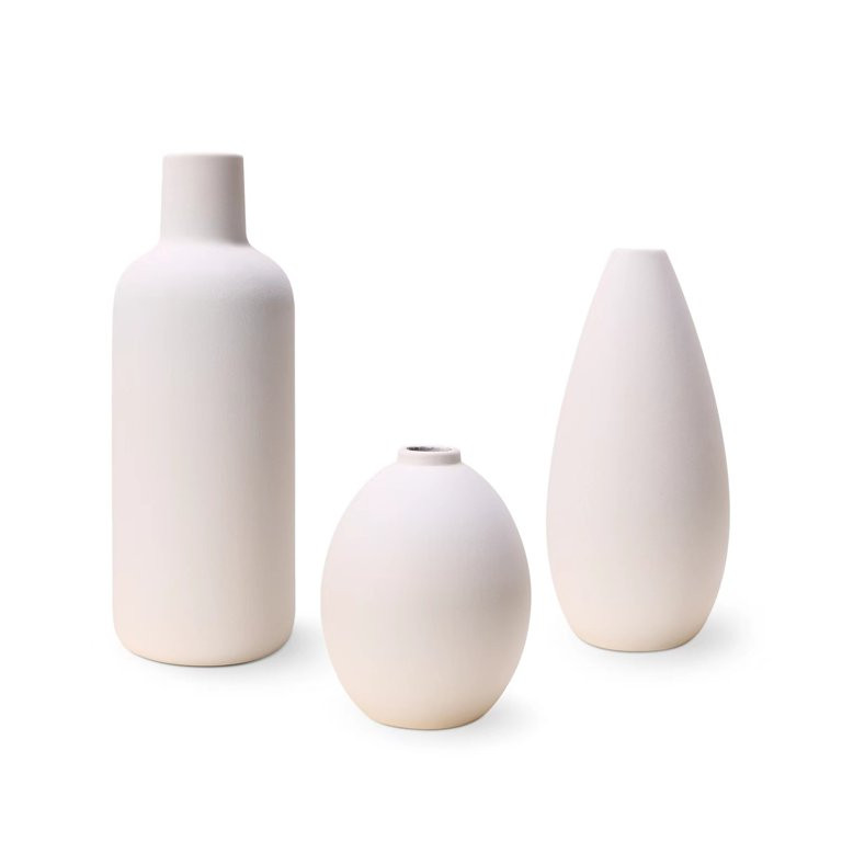 Cylinder Minimalist Small Ceramic  Flower Vase Set of 3 Beige for Centerpieces Decor | Walmart (US)