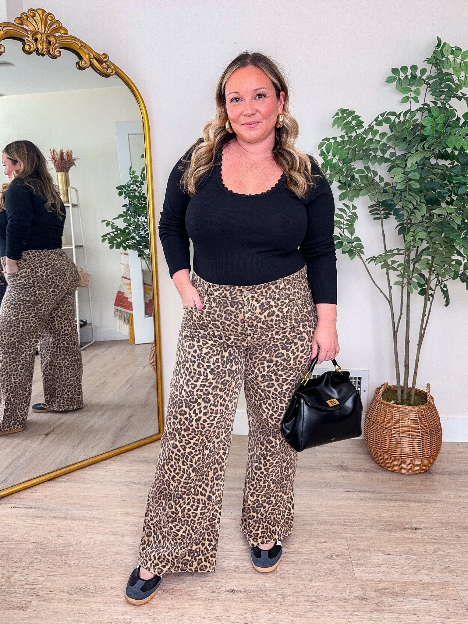 Midsize fall outfit 
Leopard jeans size 14 SHORT 
Black top size XL 
Mary Jane adidas sambas run tts for me. 

Fall style, fall outfits, denim, petite style, casual style, fall trends, NYFW, style over 40, casual style, Labor Day weekend sale 

#LTKSeasonal #LTKSaleAlert #LTKMidsize