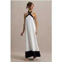 Clarabella | White & Black Halter-Neck Maxi Dress | Club L London