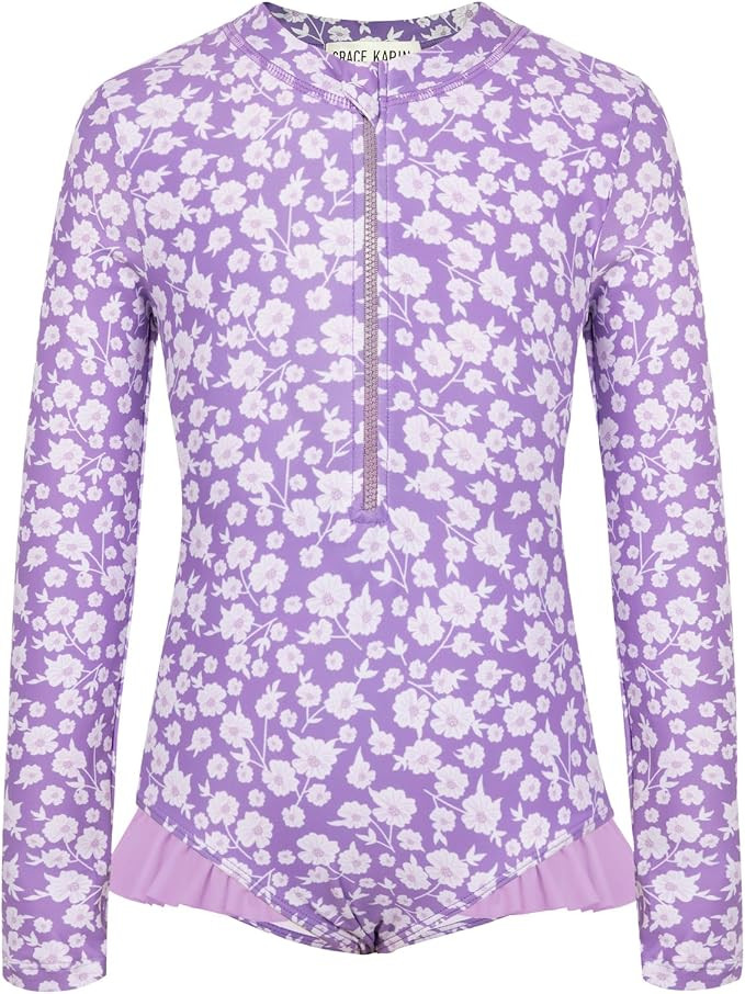 GRACE KARIN Girls One Piece Swimsuits Long Sleeve Bathing Suits Swimwear 5-14Y | Amazon (US)
