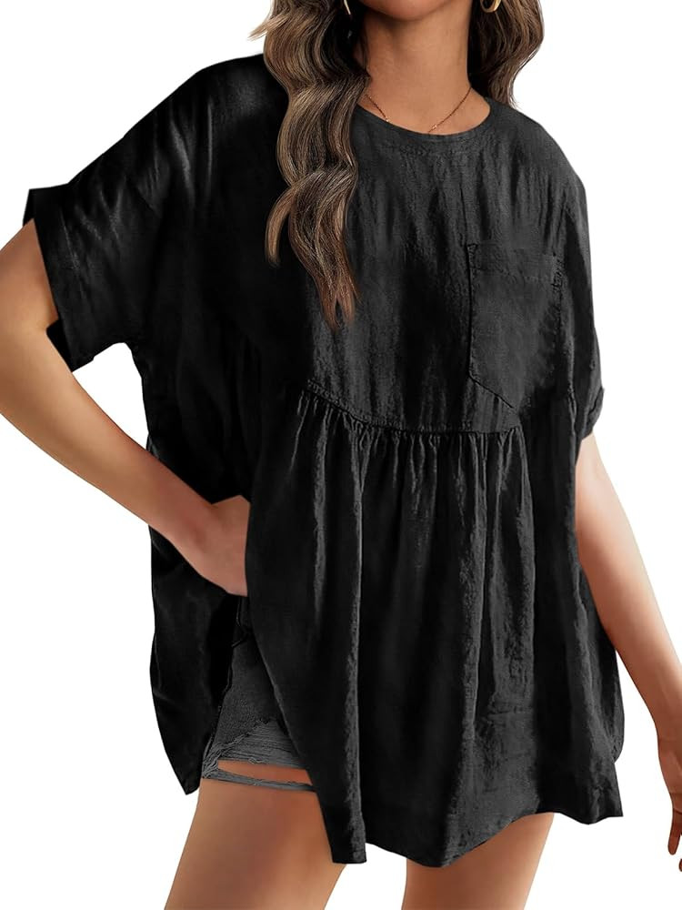 Tankaneo Womens Summer Babydoll Tops Casual Loose Fit Peplum Oversized Tunic Shirts | Amazon (US)