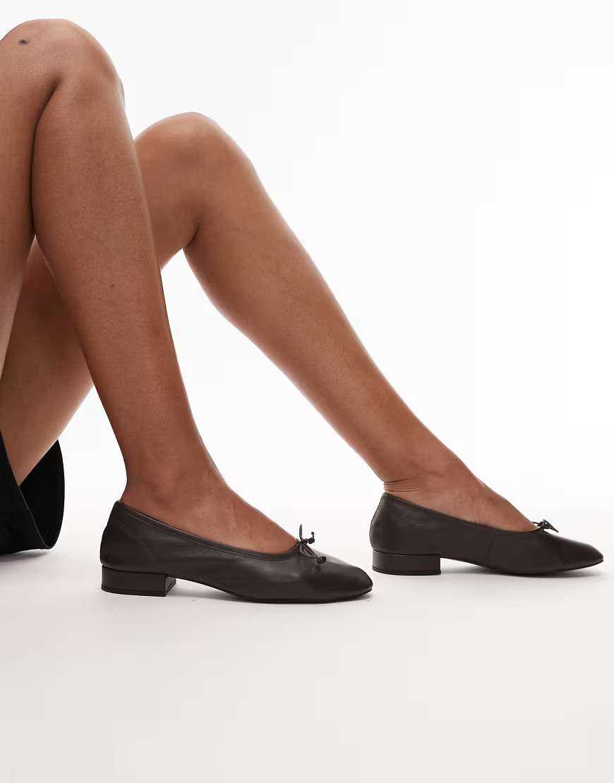 Mango leather heeled ballet flats in brown | ASOS (Global)