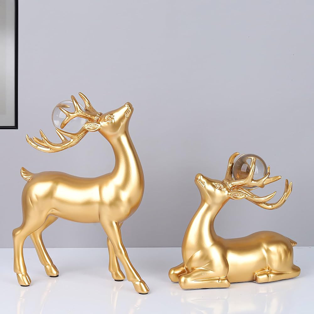 BELLA GLOBE Gold Reindeer Ornaments Christmas Deer Decorations for Indoor Home Decoration Golden ... | Amazon (US)