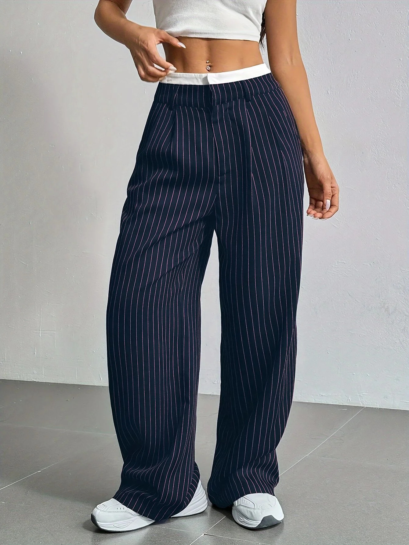 Women's Casual Striped High Waisted Pants Wide Leg Loose Fit Trousers | Walmart (US)