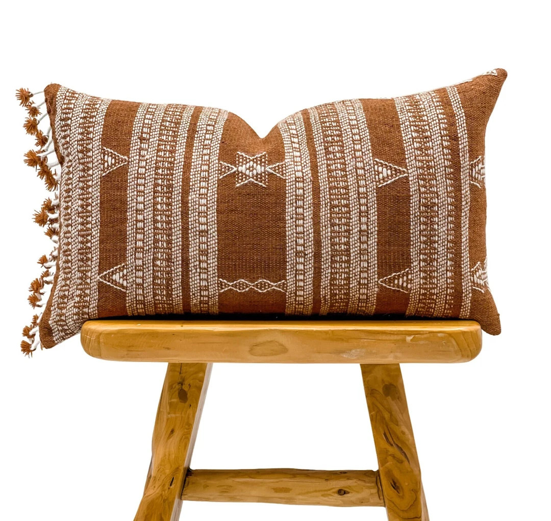 Lumbar Pillow Cover, Indian Wool Pillow Cover, Orange Rust Wool Pillow, Rust Pillow Cover 14x20, ... | Etsy (US)