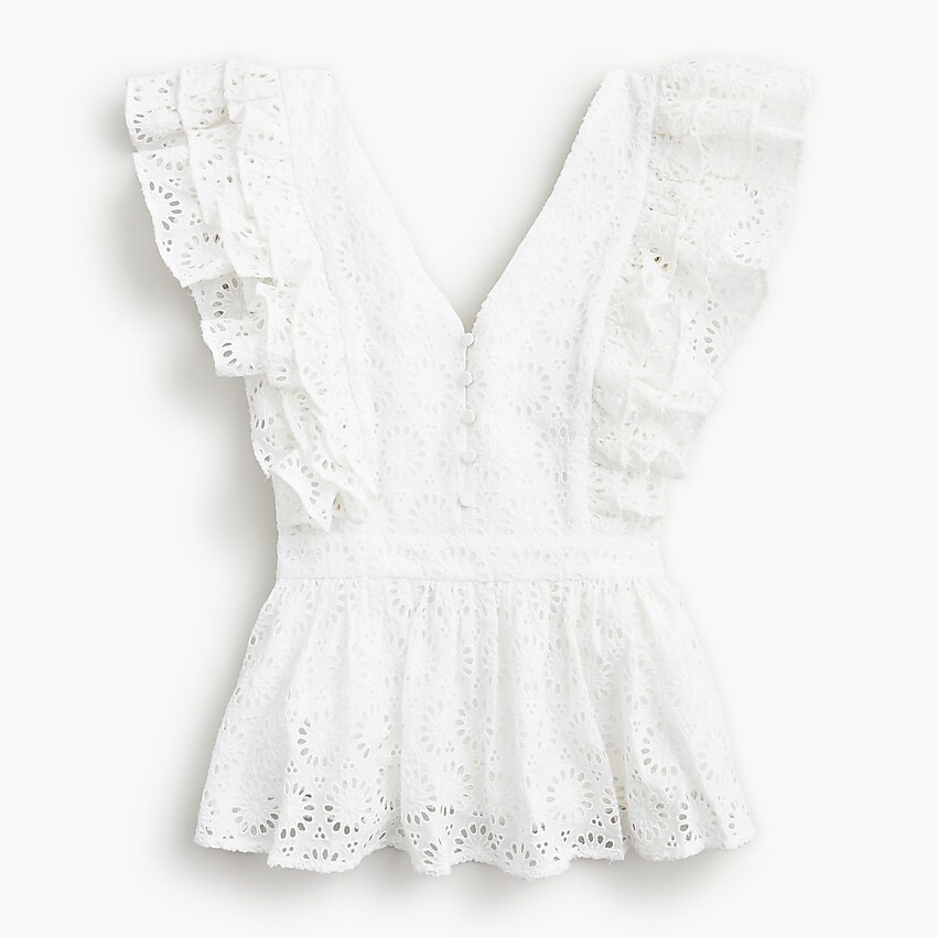 Collection flutter-sleeve top in eyelet | J. Crew US