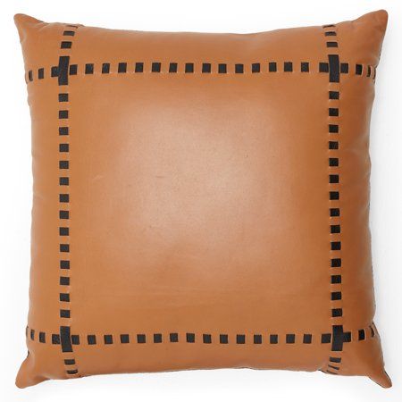 MoDRN Industrial Cow Leather Decorative Throw Pillow, 16" x 16" - Walmart.com | Walmart (US)