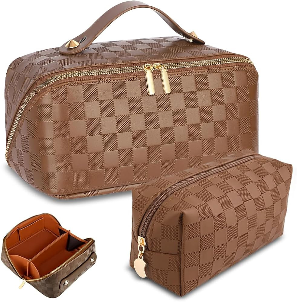 Checkered Travel Makeup Bags Cosmetic Organizer Bag: 2-Set Large Capacity Waterproof Makeup Bag -... | Amazon (CA)