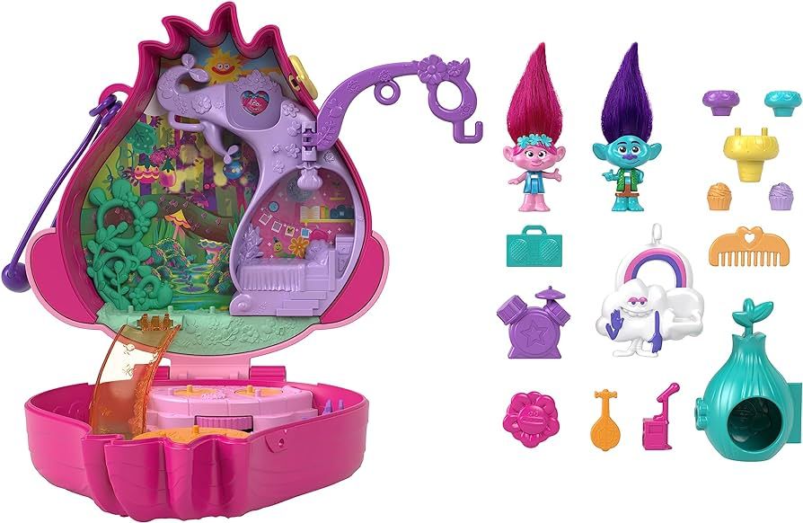 ​Polly Pocket & DreamWorks Trolls Compact Playset with Poppy & Branch Dolls & 13 Accessories, C... | Amazon (US)