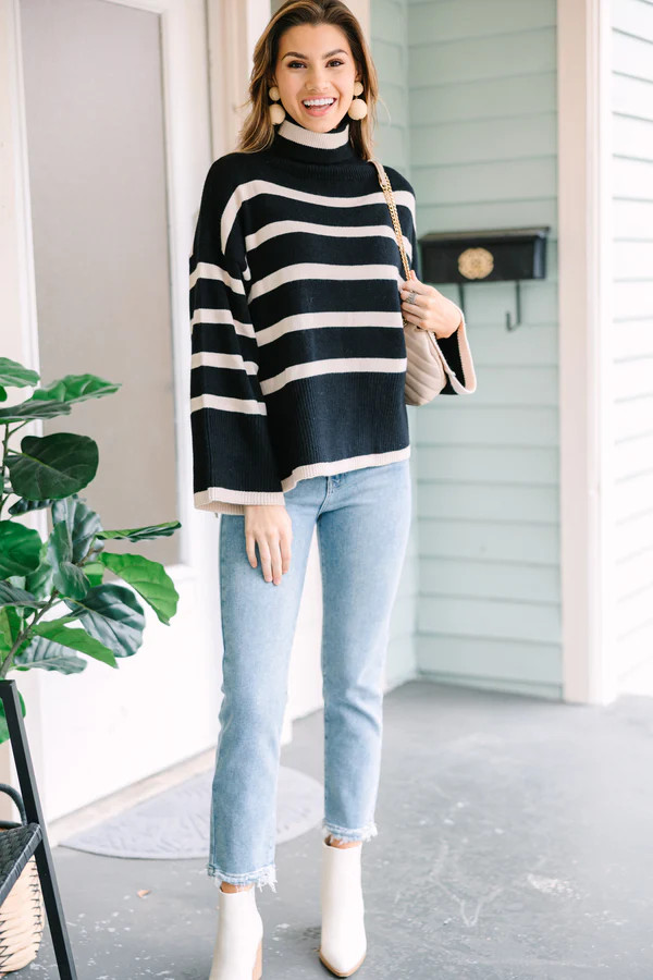 Have Your Fun Black Striped Turtleneck Sweater | The Mint Julep Boutique