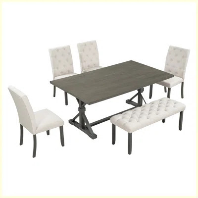 6-Piece Farmhouse Dining Table Set with 4 Upholstered Chairs and Bench | Wayfair North America