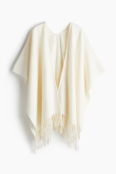 H & M - Fringe-trimmed Poncho - White | H&M (US + CA)