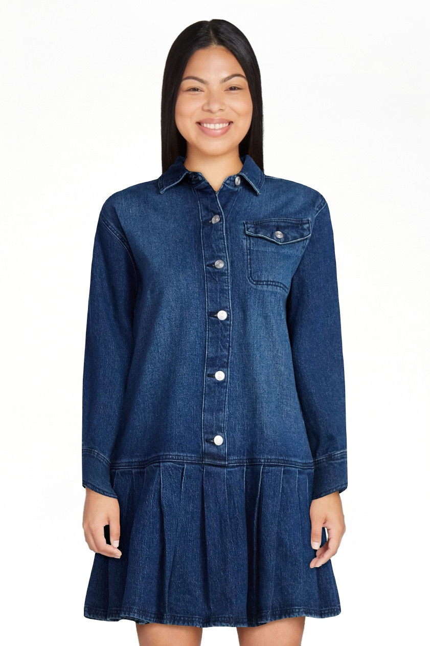Scoop Women's and Women’s Plus Denim Pleated Mini Shirt Dress, Sizes XS-4X | Walmart (US)