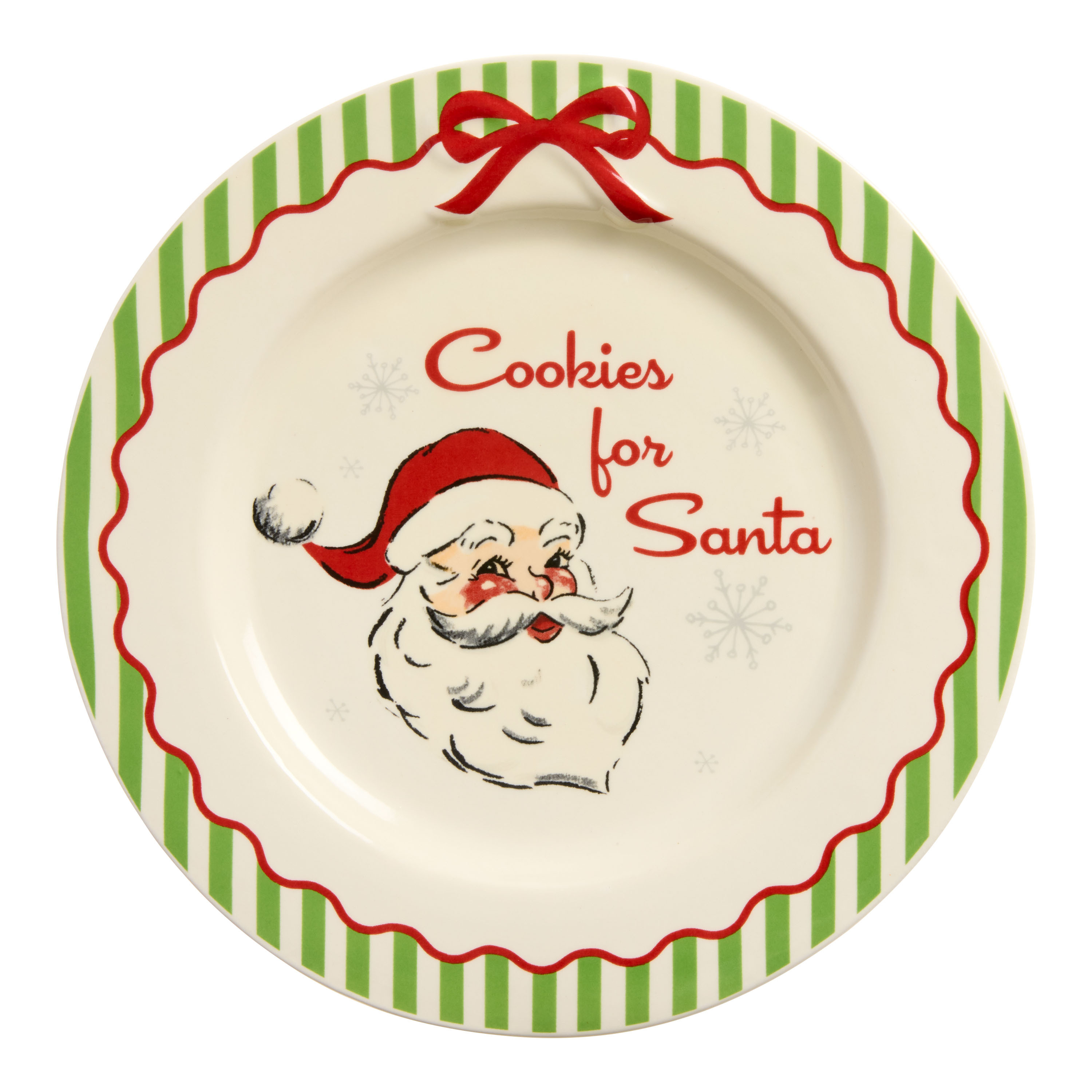 Red and Green Vintage Stripe Santa Claus Cookie Plate | World Market
