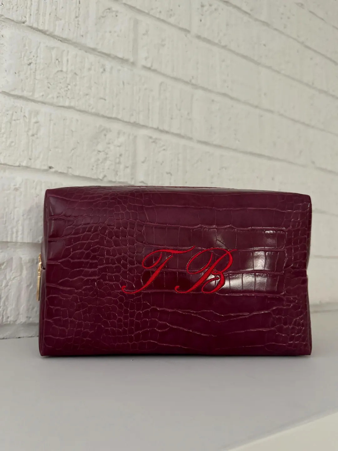 CUSTOM CROC POUCH | Dark Red | Embroidered Cosmetic Bag | Personalized | Etsy (US)