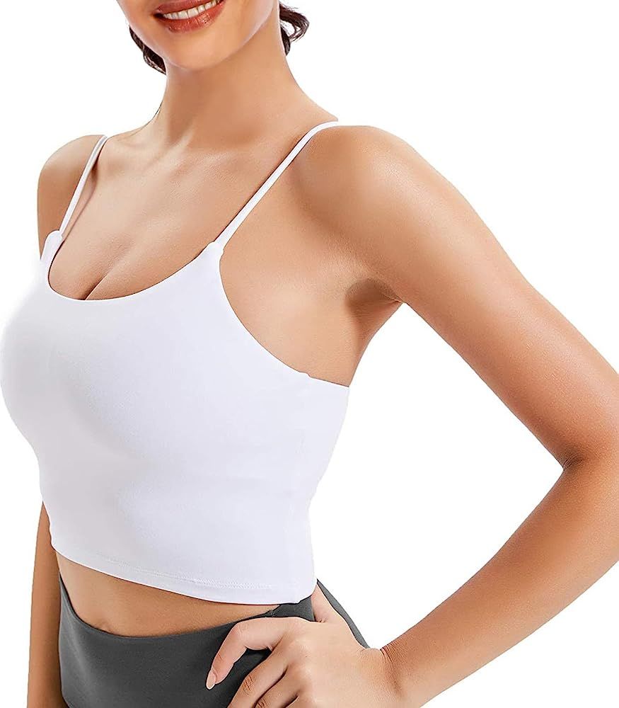 Padded Sports Bras for Women Longline Workout Crop Tops Yoga Gym Tank Top | Amazon (US)