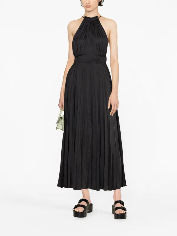 Maje Pleated Satin Maxi Dress | Black | FARFETCH AE | Farfetch Global