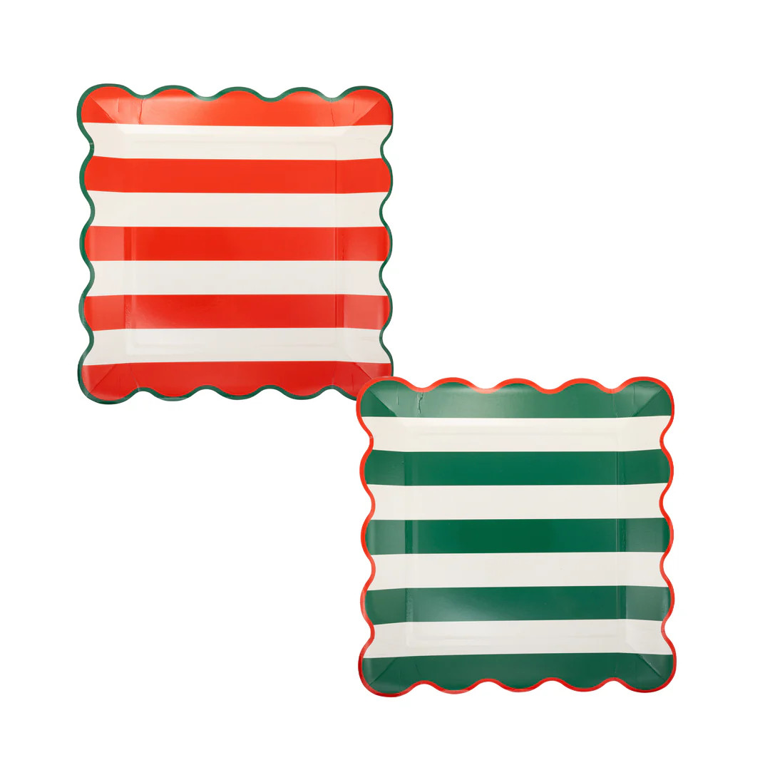 Red and Green Striped Paper Plate Set | My Mind's Eye