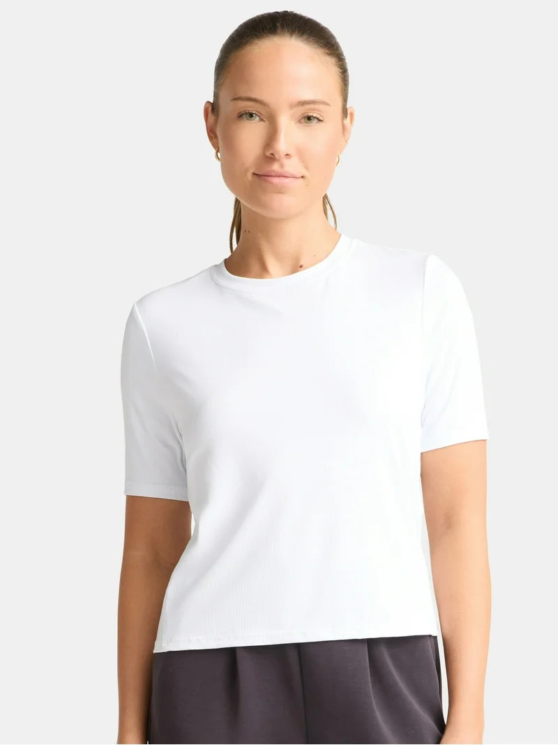 Avia Women's Ribbed Crop Tee with Short Sleeves, Sizes XS-XXXL | Walmart (US)