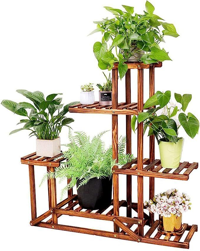Plant Stand Wooden Shelf Tiered Flower Rack Holder Planter Pots Shelves Display Multiple Plants S... | Amazon (US)