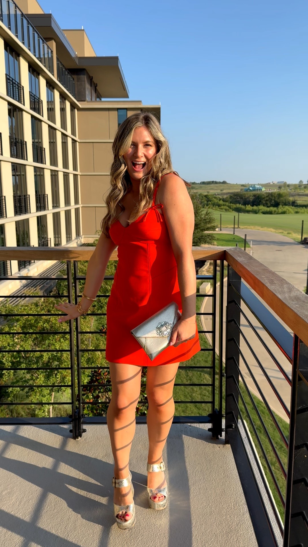 LTKCon night 2 cocktail party with quince! Wearing cinq a sept one of my favorite brands that I look for on sale at Nordstrom rack and off saks! 

Red contrail dress party dress poppy color and perfect for holiday parties! Holiday party dress bustier 

Gold heels platform dolce vita Bobby - so comfortable! Gold clutch I always wear to weddings and wedding guest dress 

Gold clutch for weddings 
Cocktail party 


#LTKNYFW #LTKCon #LTKParties