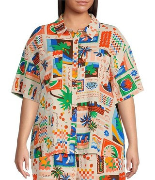 Sugarlips Plus Postcard Print Coordinating Short Sleeve Shirt | Dillard's | Dillard's