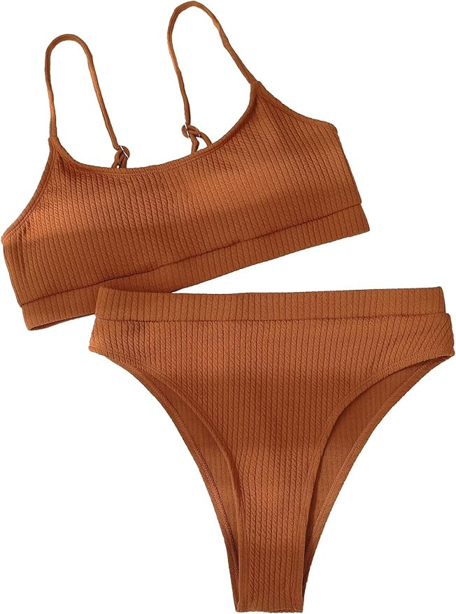 Lilosy High Waisted Tummy Control Ribbed Bikini Crop Top Brazilian Swimsuit Set 2 Piece | Amazon (US)