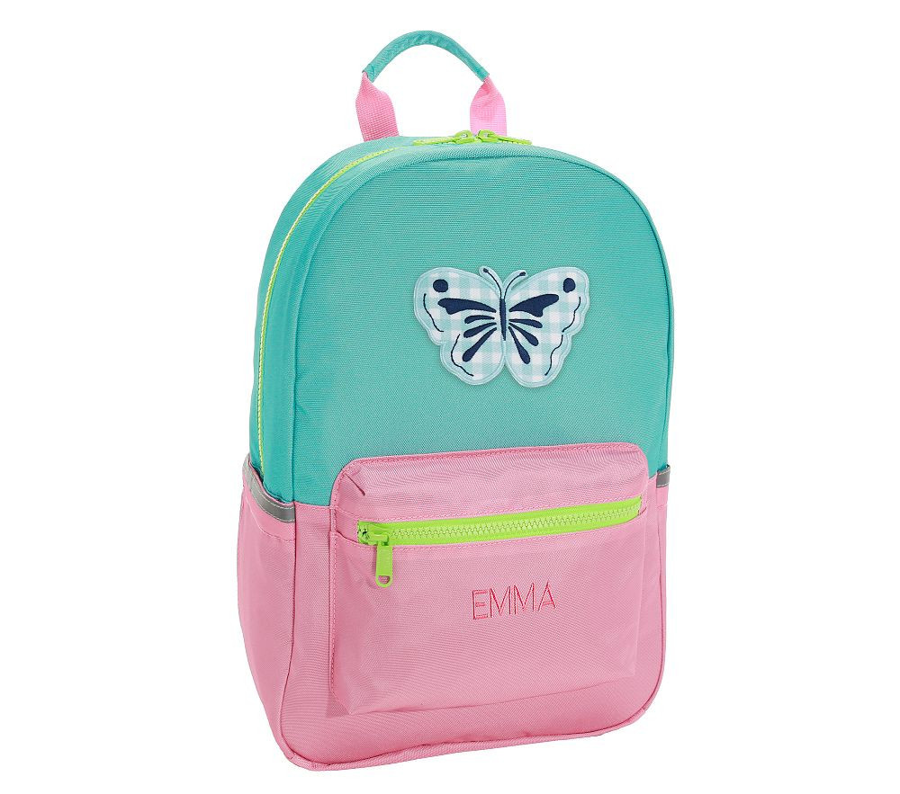 Pink/Aqua/Lime Astor Large Backpack, Butterfly Patch | Pottery Barn Kids