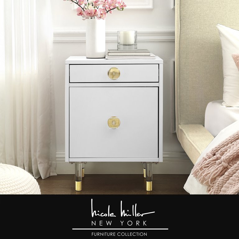 Nicole Miller Kurney Nightstand - 1 Drawer | 1 Door | High Gloss | Acrylic Knob and Leg | Modern ... | Walmart (US)