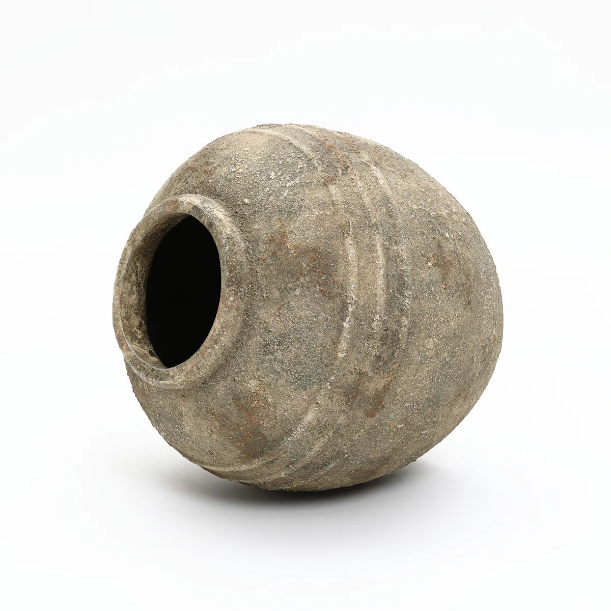 Weathered Terracotta with Textured Ridges 13.8" Round Vase, Vintage Decor Accent | Wayfair North America