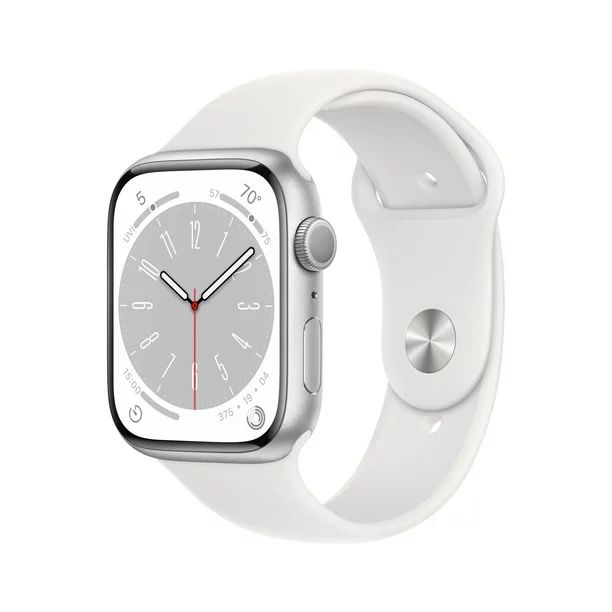 Apple Watch Series 8 GPS 45mm Silver Aluminum Case with White Sport Band - M/L | Walmart (US)