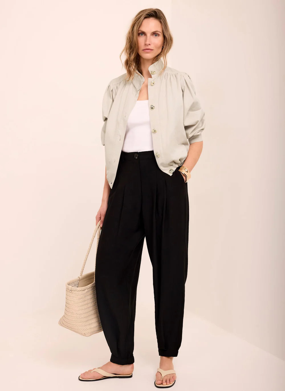 Neutral Cotton Blend Jacket | Mint Velvet