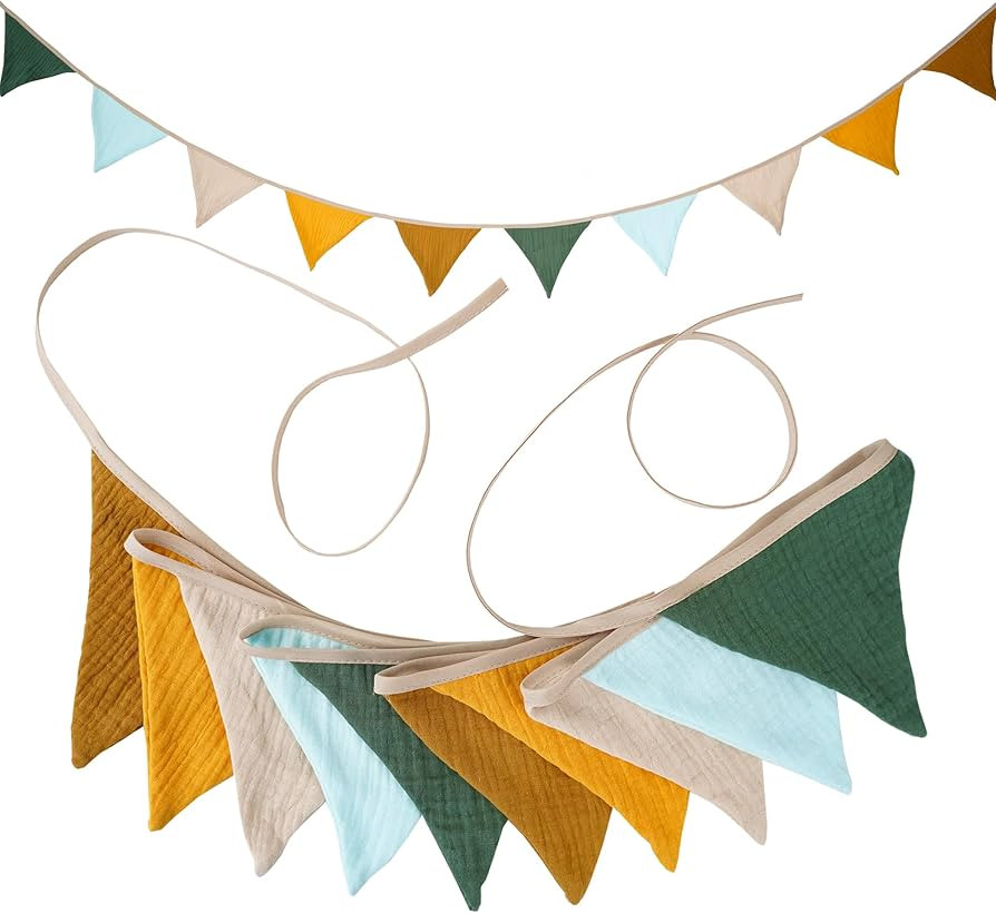 Fabric Bunting Banner, 2 Pack Handmade Neutral String Banner Each 8.5 ft 10 Flags Nursery Wall Ha... | Amazon (US)