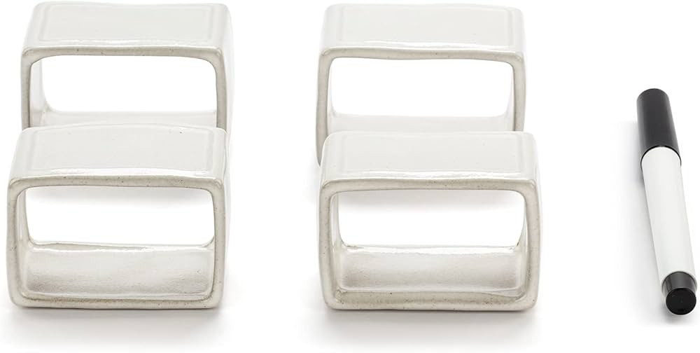 DEMDACO Write On Classic White 2.5 x 1.5 Stoneware Dry Erase Napkin Rings with Marker Set of 4 | Amazon (US)
