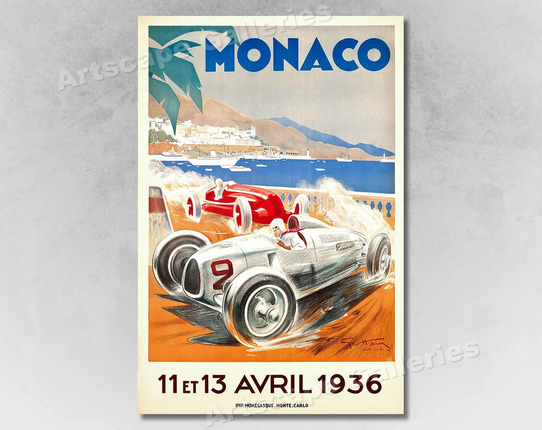Monaco Auto Race 1936 Vintage Style Grand Prix Racing Car Poster | Etsy (US)