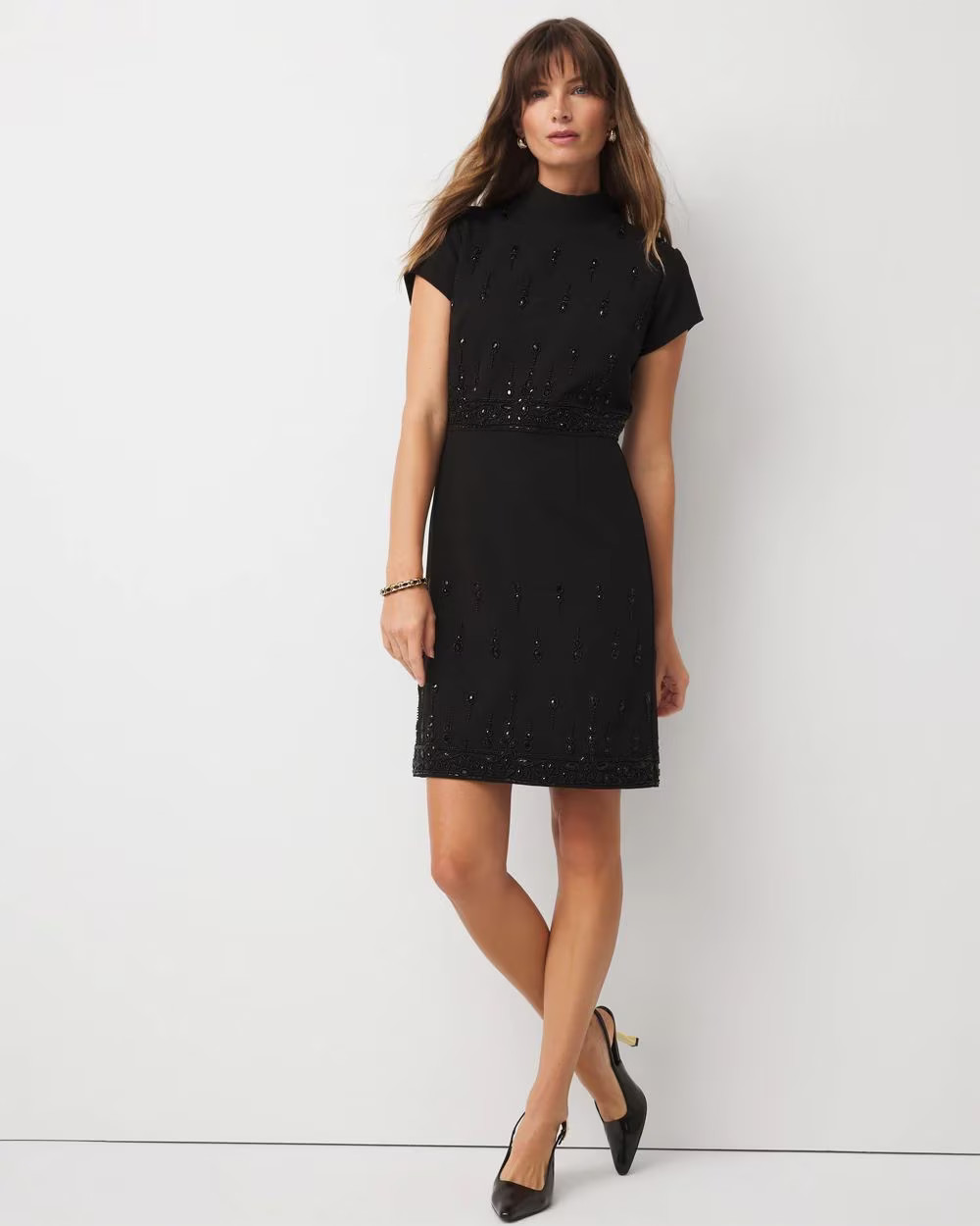 Mockneck Embellished Crepe Dress | White House Black Market | White House Black Market