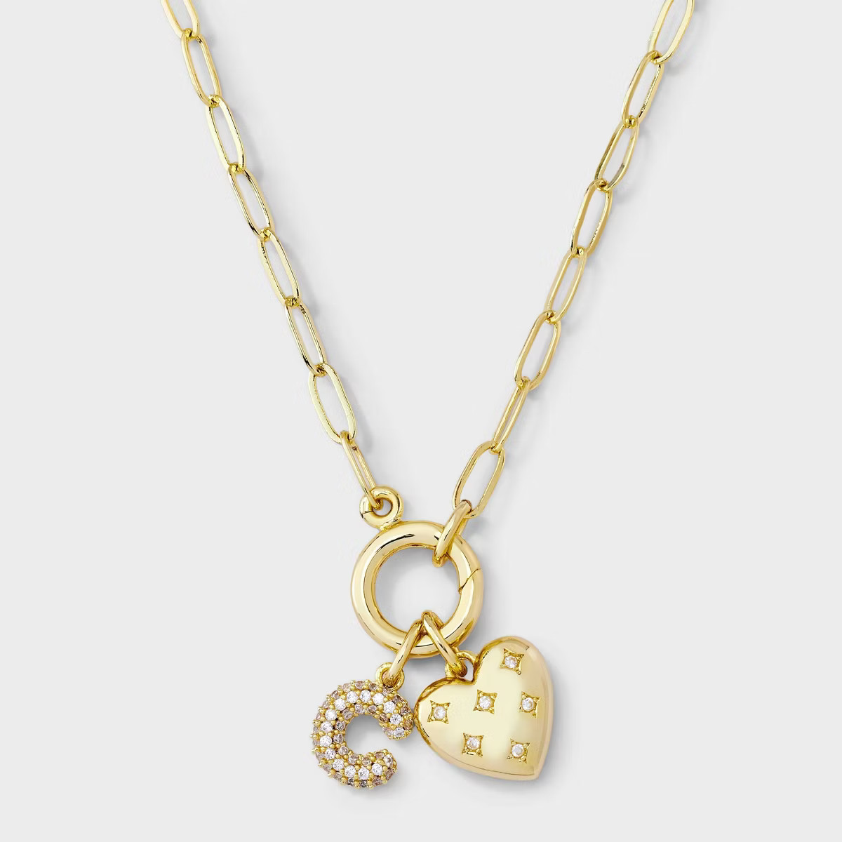 14K Gold Dipped Cubic Zirconia Puffy Heart Charm Initial Necklace - A New Day™ Gold | Target